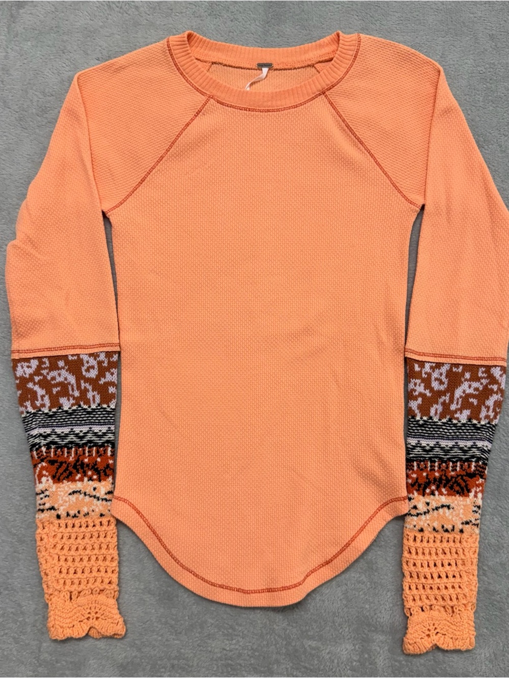 Free People In The Mix Cuff Thermal Top In Desert Orange Knit Crochet Womens XS
